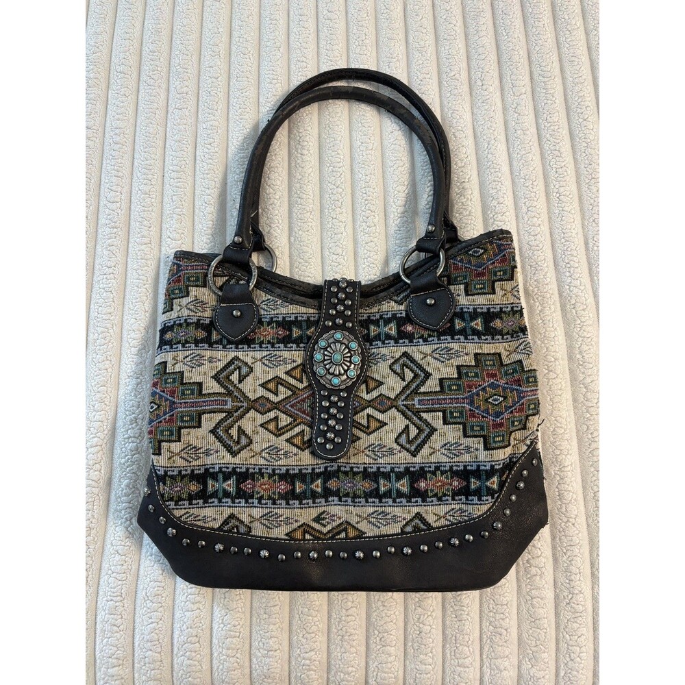 Montana West Tapestry turquoise studded tote bag women’s medium western Aztec